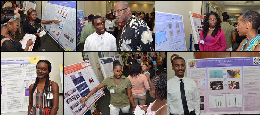 photo collage of student research presentations