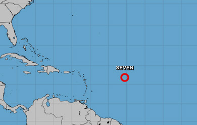 Image of Tropical Depression Seven in the Atlantic Ocean.