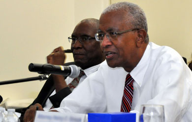 UVI Board of Trustees Chairman Alexander Moorehead and UVI President David Hall