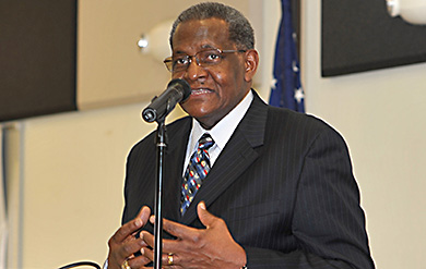 Dr. George Cooper speaks at UVI Pride Week event on the Albert A. Sheen Campus on St. Croix.