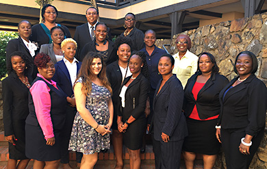 Staff and students on behalf of the Call Center Program gather for a photo.