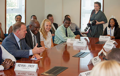 Danish Prime Minister, Lars Løkke Rasmussen speaks to UVI President and students about new scholarship program