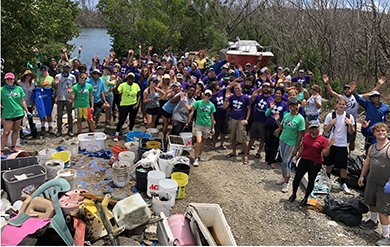 Volunteers gather for the Great Mangrove Cleanup in Estate Nadir on April 21, 2018.