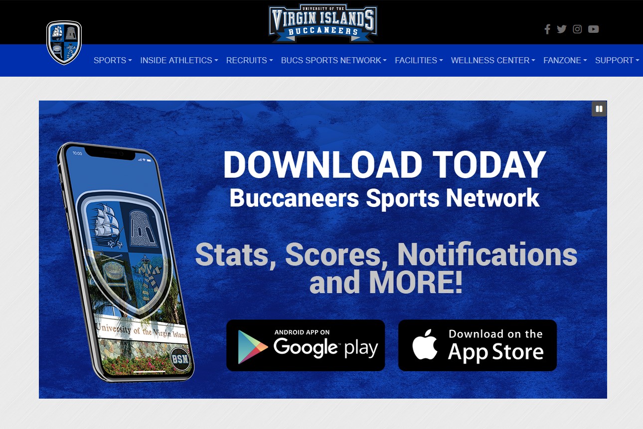 UVI Bucs New Website Screenshot